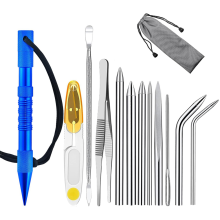 12-delige paracordset met roestvrijstalen knoper, Marlinspike, naai- en veternaalden, blauw