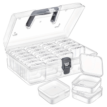 Kralen organizer met handvat, 24 stuks rechthoekige plastic opbergdozen, mini doorzichtige bakjes