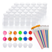 60 stuks verfpot met deksel en 20 penselen, 0,3 oz lege containerdeksels, voor kinderen, klaslokalen, scholen en kunst