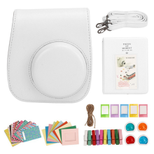 Sofortbildkamera-Schutztasche, PU-Hülle für Mini 12 mit Albumfiltern, bunten Rahmenaufklebern, WEISS