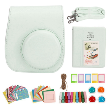Sofortbildkamera-Schutztasche, PU-Hülle für Mini 12 mit Albumfiltern, bunten Rahmenaufklebern, Grün