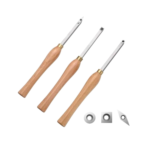 Wood Lathe Chisel Set 3 Pieces Turning Tools Include Square, Round, Diamond Carbide Blades for