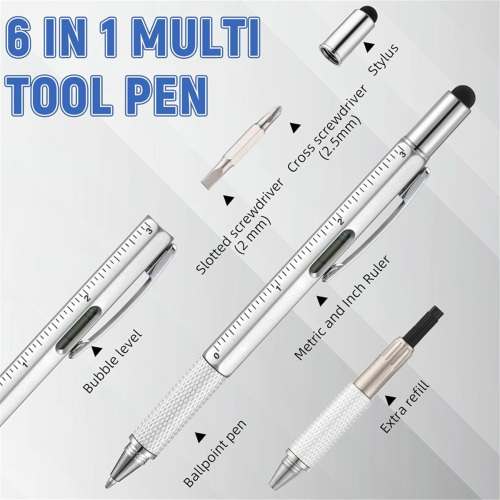 Men'S Tool Pen 6 in 1 Screwdriver Bulk Multi-Function with Refill Ruler Level Ballpoint 2