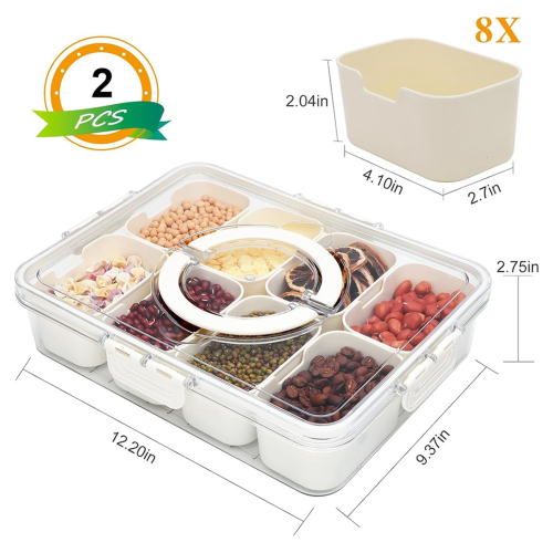 Snacktablett mit Deckel und Griff für tragbare Platten, Obstplatten, durchsichtige Behälter, ideal, 2 Stück 2
