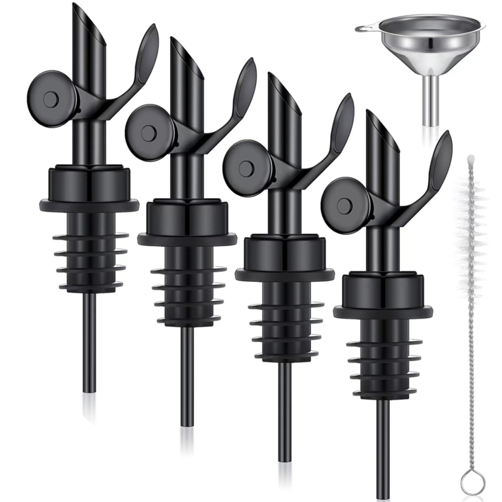 4 Pezzi Versatori In Acciaio Inossidabile Con Beccuccio Per Olio D'oliva Con Apertura E Chiusura Automatica, Neri