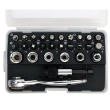 Jeu de mini-clés à cliquet 28 en 1 avec décalage à angle droit, 1/4 po, 72 dents, manche de tournevis, embout Torx magnétique