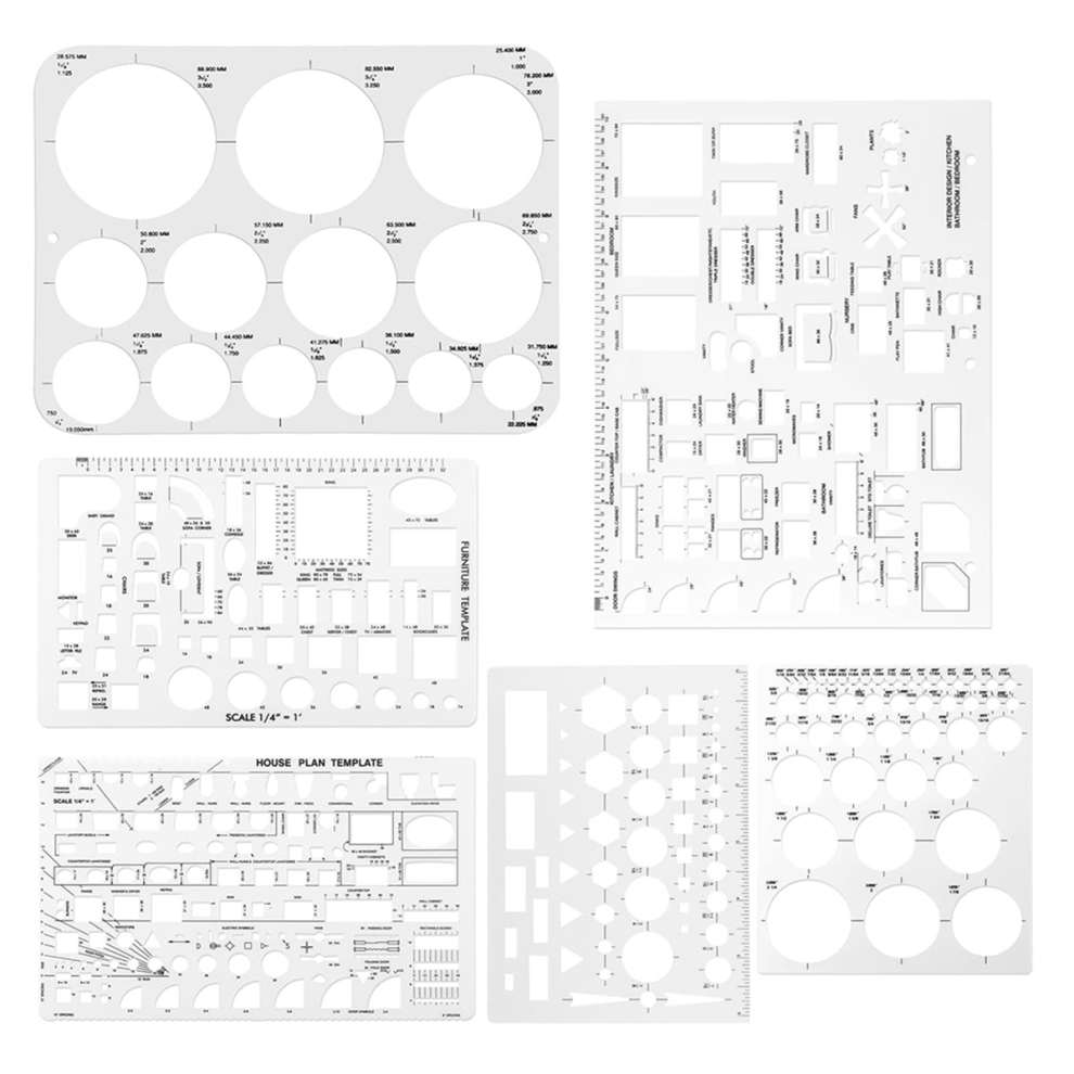6 Modelli Circolari Per Disegno, Stencil Di Forme Geometriche, Righello Di Misurazione Quadrato, Disegno Di Casseforme Per Edifici