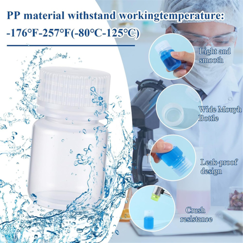 48pcs 1 Oz Pill Bottle Sample Polypropylene Wide Mouth Reagent Plastic PP Container with Cap 2