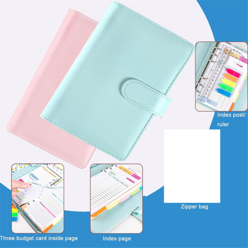A6 Goal Planner PU Leather Storage Pouch Notebook Undated Weekly and Monthly Daily 6 Ring Activity Chart B 2