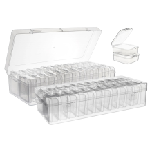 Bead Storage Containers, 48 Small Clear Plastic Organizer Box with Hinged Lid, Craft Organizers and 2 Sets