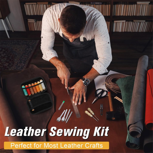 56Pcs Leather Stitching Pouch Kit,with 4mm ProngSewing Hole Punch Waxed Thread Working Tools for Beginners DIY Crafting 2
