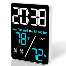 Digitale kamerthermometer, hygrometer en wekker voor op het bureau, meting van luchtvochtigheid en temperatuur binnenshuis met LED-display