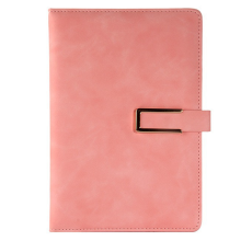 Retro A5 leren notitieboek, zacht leer, U-vormig, magnetische gesp, zakelijke agenda, roze