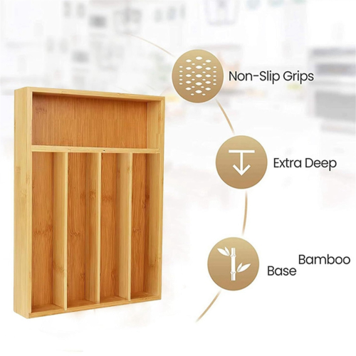 Bamboo Cutlery Silverware Tray Divider Storage Rack Box 5 Compartment Kitchen Drawer 2