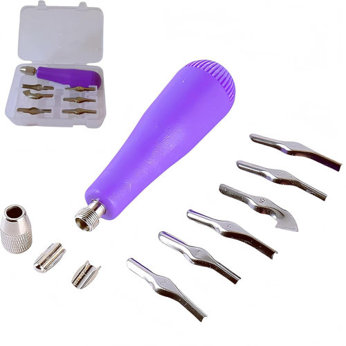 Linoleum Cutter Kit Assortment Carving Tools for DIY Block Printing, Includes 6 Blades , 2