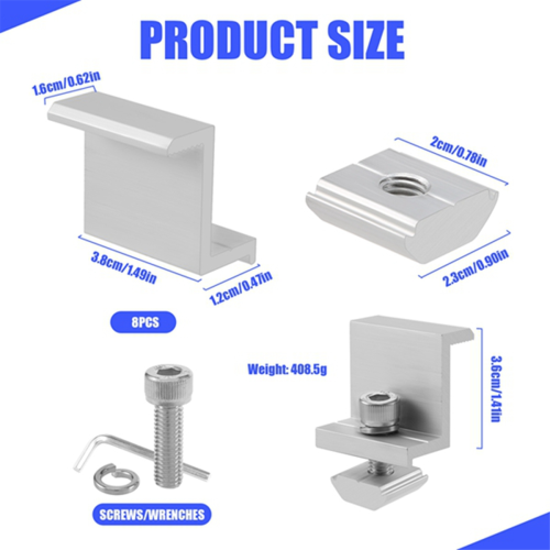 Solar Panel Mounting Brackets,8pcs Aluminum End Clamp 30-45mm Adjustable H, Mount for Metal Roof 2