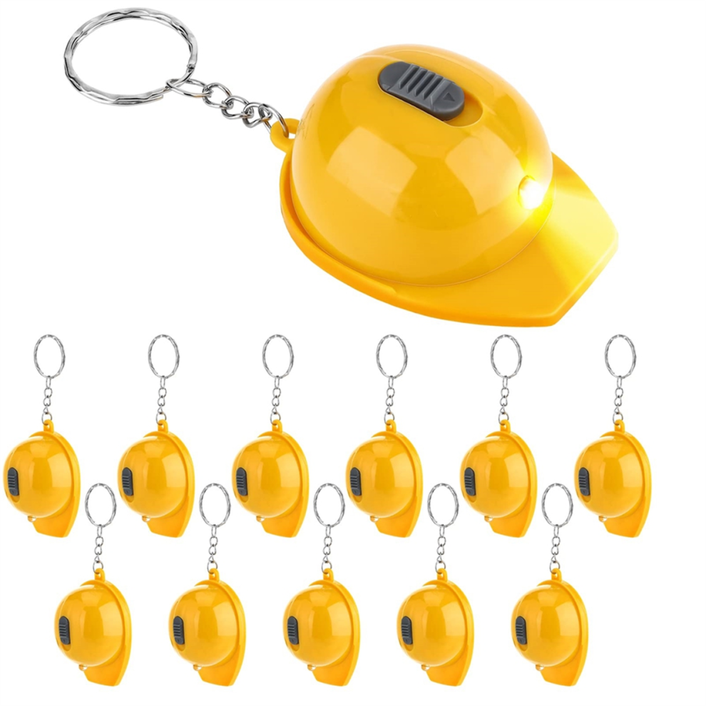 12 Pezzi Mini Portachiavi Con Torcia Elettrica Per Feste Di Costruzione, Casco In Miniatura, Piccolo Cappello Di Sicurezza