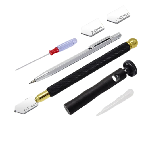 Glasmesser-Set, ölgefüllter Markierstift, schwarzer Griff, Schneidkopf