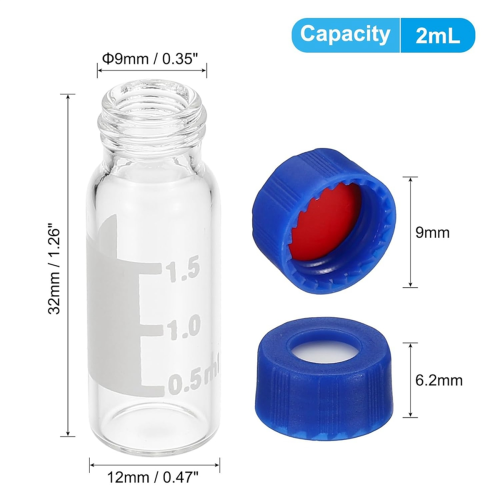 2ml Autosampler Vial, HPLC/ Vials 9-425 Lab Clear Sample Vial Screw Cap Writing Patch 100PCS 2