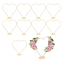 10 stuks bloemenring als middelpunt, hartvormige kransring, metalen frame met houten voet, voor doe-het-zelf decoratieknutsels