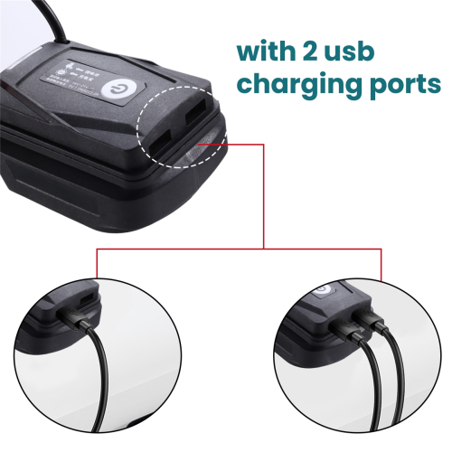 Adattatore per auto con 2 porte USB e luce LED per avviamento con batteria da 18 V 1