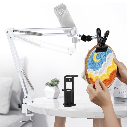 White Adjustable Embroidery Hoop Stand for Handwork, Hoop/Tablet/Phone Holder Desktop Stand, Needlework Frame 1