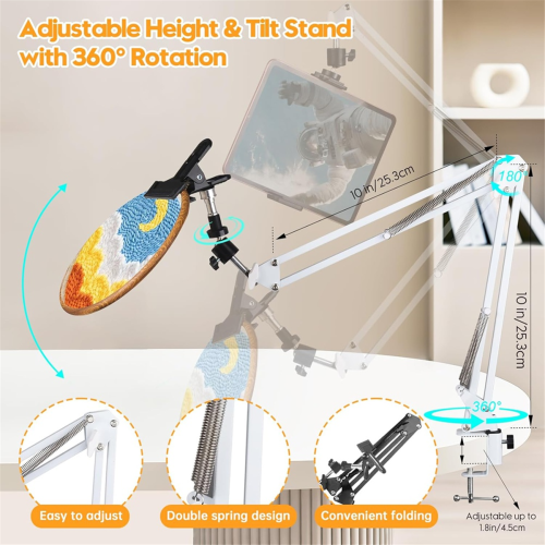 White Adjustable Embroidery Hoop Stand for Handwork, Hoop/Tablet/Phone Holder Desktop Stand, Needlework Frame 2