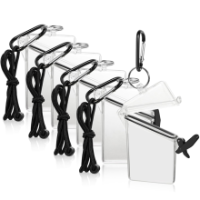 5-pack waterdichte ID-badgehouderhoes, doorzichtige verticale kaart met koord, karabijnhaak en sleutelhanger, droogkast