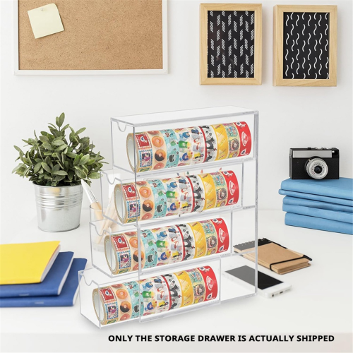 Washi Tape Organizer, 4 Drawers Stackable Plastic Box Organizer Storage, Clear Storage 2