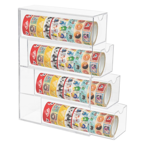 Washi Tape Organizer, 4 Drawers Stackable Plastic Box Organizer Storage, Clear Storage 1