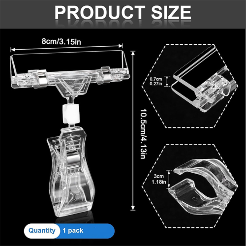 30PCS Clear Sign Clips Plastic Rotatable -Clip Holder Stand for Merchandise Display, 2