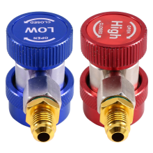 Adattatore connettore rapido per convertitore di fluoruro per climatizzatore auto R134A, strumenti di riparazione auto regolabili, blu e rosso