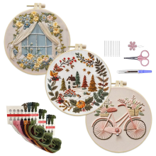 3 Beginner Embroidery Kits, DIY - Kit for Adults, Includes Hoops, Instructions, and Accessories