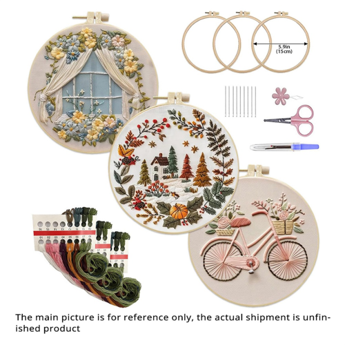 3 Beginner Embroidery Kits, DIY - Kit for Adults, Includes Hoops, Instructions, and Accessories 2