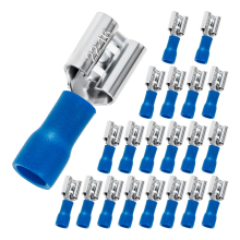 20 Stück 1/4-Zoll-Flachsteckerbuchsen, Kombi-Kit für isolierte Kabelverbinder, weibliche elektrische Crimp-Anschlussklemmen, 22–16 AWG