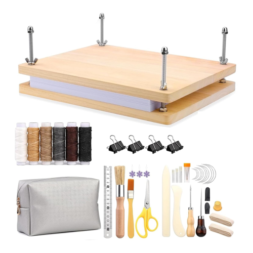 Kits Wooden Book PressMaterials Bookbinding Supplies for DIY Awl Waxed Thread Bone Folder 1