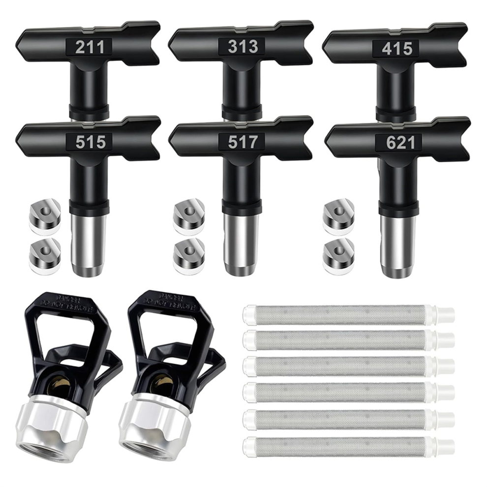 Set Di Vernice Airless, 6 Ugelli Bifacciali, 2 Protezioni Per Ugelli E Filtri Per Edilizia, Recinzione Nera