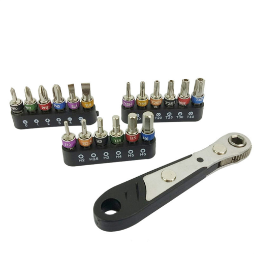 19-delige ratelsleutelset van 1/4 inch, schroevendraaierbits, sleutelcombinatiegereedschap