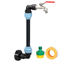 3/4 inch zwanenhals IBC-tankadapter met uitlaatklep, grove draad, 2-weg messing kraanaansluiting