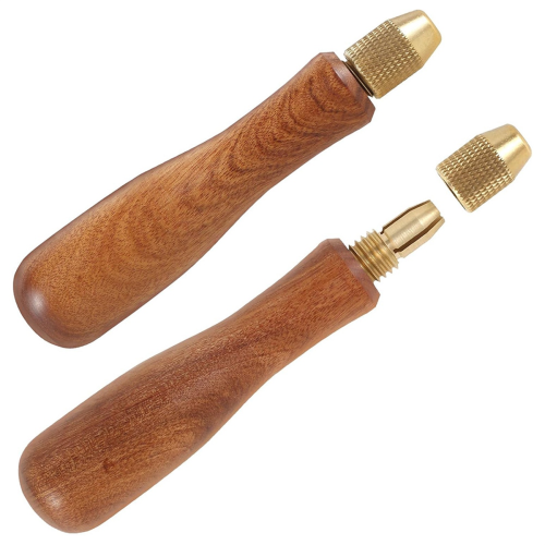 2Pcs Holz Datei Griff Hand Bohrer mit Messing Spannzange Holz für