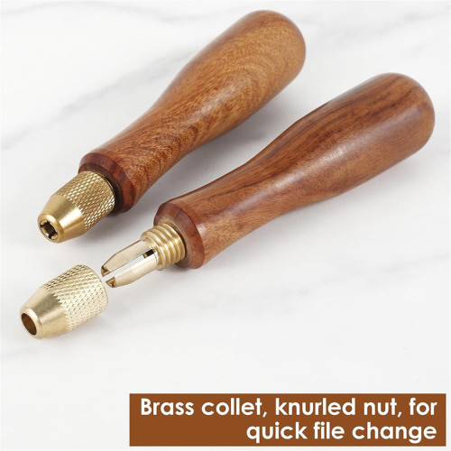 2Pcs Holz Datei Griff Hand Bohrer mit Messing Spannzange Holz für 2