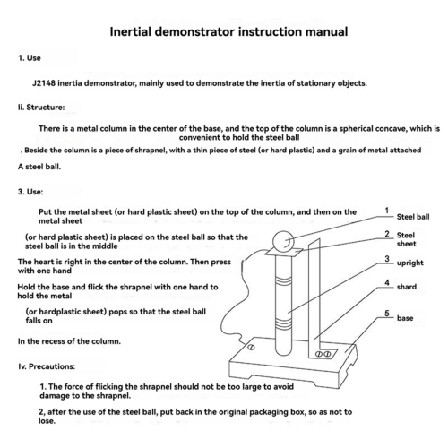 Physics Mechanics Inertia Device Experiment Teaching Aids First Law for Children Middle School 2
