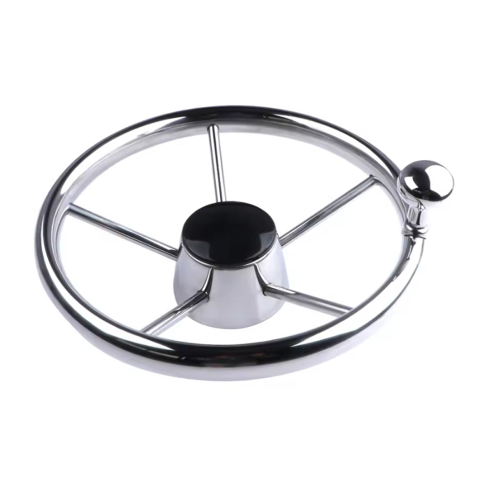 Stuurwiel met knop voor bootaccessoires, roestvrij staal, 5 spaken, 25 graden, 11 inch voor marinejachten