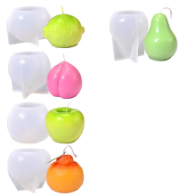 Set van 5 fruitkaarsvormen, 3D, peer, sinaasappel, citroen en perzik, siliconen voor het maken van doe-het-zelfzeep