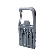 13-in-1 minitool met flesopener, telefoonhouder, multikarabijnhaak, schroevendraaier en multitool voor buiten