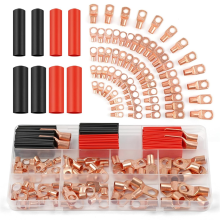 Kupferdrahtösen, 130 Stück, AWG 2, 4, 6, 8, 10, 12 Gauge, Batteriekabelenden, Steckverbinder-Sortiment für Marine, Automobil