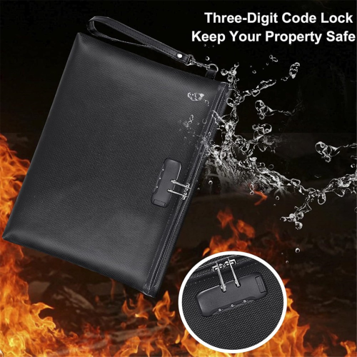 Fireproof Document Bag with Lock, Zipper Closure, Storage Pouch for A4 Letter Size Document, Cash,Cell Phone,Tablet 2