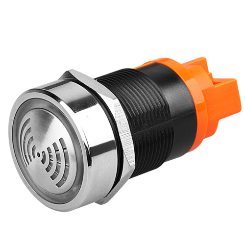 22mm Red Flashing High Decibel Waterproof IP65 Buzzer Brass Chrome Plating LED Intermittent Flash DC24V 1