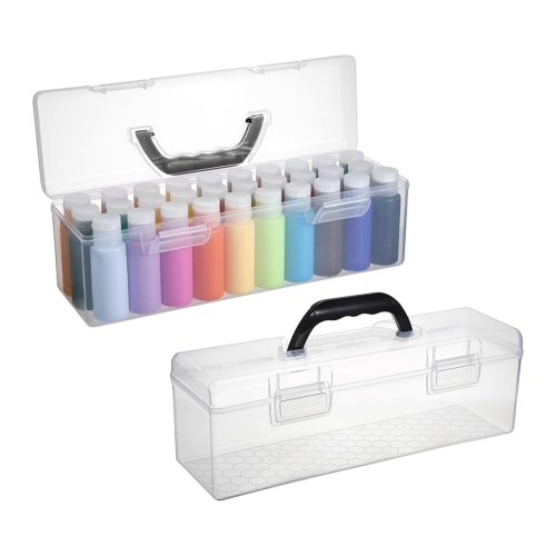 2 PCS Clear Acrylic Paint Storage Box with Handle, Portable Craft Organizer, Plastic 1