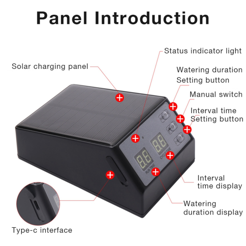 Solar Automatic Irrigation Timer Drip Water Pump Control Watering System for Garden Lawn Pot 2000mAh 2